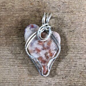 Fossilized Coral Jasper Asymmetrical Heart Necklace Pendant